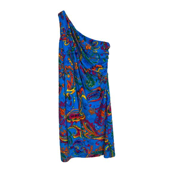 Lauren Ralph Lauren Dresses & Skirts - Lauren Ralph Lauren Blue Paisley Ruched One Shoulder Dress 2 Stretch Jersey